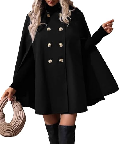 ECDAHICC Femmes Élégant Col Poncho Col Double Col FLIT Manches Fluses Mélange de Laine Cape Manteau Cape Manteau Manteau Manteau