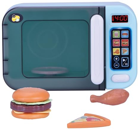 TACHAN - Leksaksmikrovågsugn med ljus, ljud och roterande tallrik - digital display - 6 tidsfunktioner - innehåller mat (CPA Toy Group 782T01005)