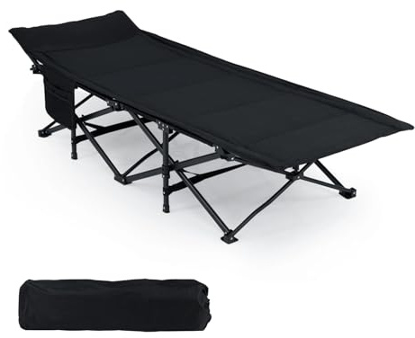 KOMFOTTEU Letto da campeggio con borsa portaoggetti, letto da campo pieghevole con borsa laterale, letto esterno per 1 persona poggiatesta inclinato, carico di 180 kg, per viaggio, campeggio, 189 x 69