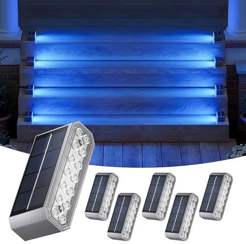 NIORSUN Blue Solar Step Lights for Pool, Deck, Dock & Stairs, 6 Pack Cool Blue Outdoor Lighting - Auto On/Off, IP67 Waterproof
