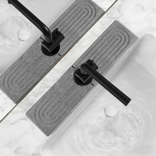 AOOHA Alfombrilla De Grifo para Fregadero De Cocina,45x10 cm Protector Mueble Fregadero De Diatomita, Alfombrilla De Piedra para Fregadero,Almohadilla De Secado De Agua para Cocina, Baño,Gris Oscuro