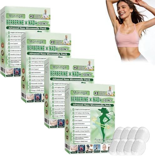6 Scatole Cerotti Dimagranti Moringa 10 in 1 - Moringa X Berberine NAD Patches,Ingredienti Naturali, Bruciano Rapidamente i Grassi, Stimolano il Metabolismo, per Uomini E Donne (4 Scatole)