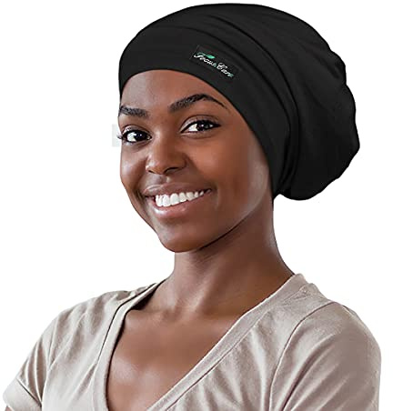 FocusCare Bonnet de sommeil souple doublé de satin pour femme, Noir pur, Taille unique