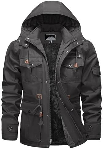 TACVASEN Herren Outdoor Übergangsjacke Warme Cargojacke Bomber Jacket Piloten Arbeitsjacke Herbst (3XL, Grau)