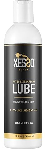 XESSO Water-Based Creamy Lube, Unscented 8.3 Fl Oz, Thick White Gel-Like Slippery Glide, Hypoallergenic for Women, Men & Couples. Made in US & Discreet Package. Package May Vary