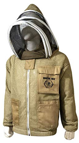Brutul Bee 3 Layer Beekeeping Ventilated Jacket Fully Protection Beekeepers Ultralight Beekeeping Jacket with Fencing Veil (Khaki, XL)