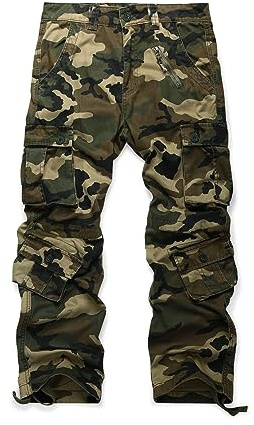 OCHENTA Men's Camo Cargo Pants Cotton Casual Work Tactical Combat Tactical Pant with 8 Pockets Army Green Camo M 30