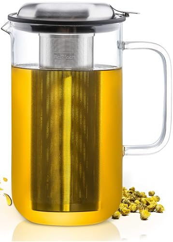Aquach 51oz Glass Teapot with Infuser, Stovetop Safe Borosilicate Tea Pot