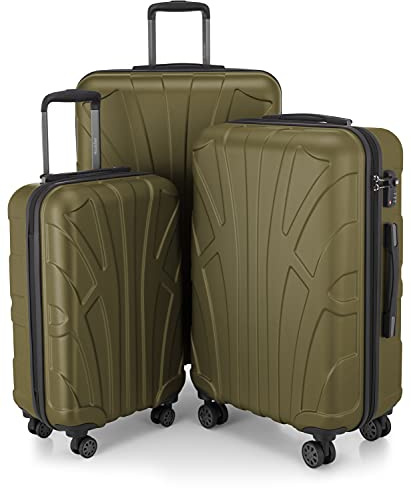suitline Kofferset 3er Hartschalenkoffer ABS Handgepäck 55 cm mittel 66 cm groß 76 cm erweiterbar mit TSA Schloss 4 Doppelrollen Teleskopgriff robust Reise Trolley Set für Urlaub Familie, Avocado