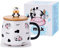 SHENDONG Niedlicher Kuh-Kaffeebecher mit hübschem Deckel,kawaii Untersetzer und Löffel,Kuh Print Stuff Geschenke,Keramik Kaffeetasse,Lustige Tier Tasse,Geburtstagsgeschenke für Frauen, Kuh-Liebhaber