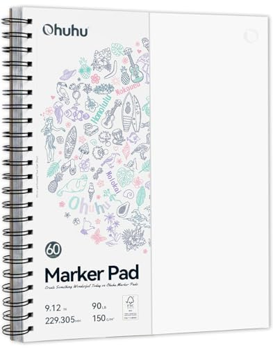 Ohuhu Skizzenbuch Doppelseitig Durchschlagfest - 120 Seiten (60 Blatt) 150 g/m² - ohne Durchdrücken - Großformat 23x30 cm, Spiralbindung für Alkoholmarker & Aquarell, Ideal für Illustration & Porträt