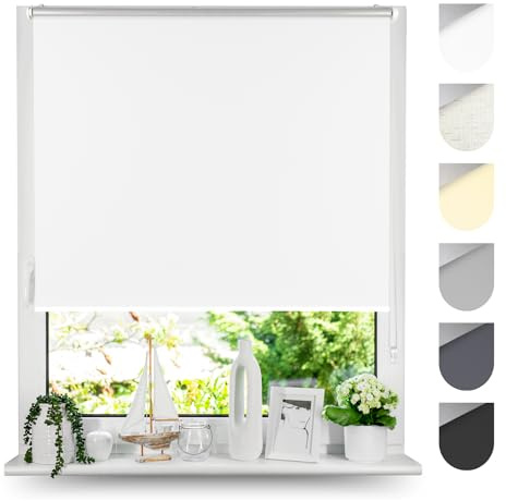 Tom'Shop Tom'Shop® Verdunkelungsrollo Klemmfix ohne Bohren(Weiß 60cm x 130cm) Seitenzugrollo Thermorollo Klemmrollo mit Klemmträger Fensterrollo Super Blackout Rollo