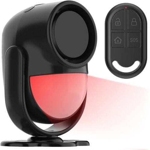 Shed Alarm, Shed Security Alarm for Home / Ranch / Van / Carport / Shop Infrared Detection Technology with 328ft Remote SOS Button Battery Powered 125db Extra Loud - Black