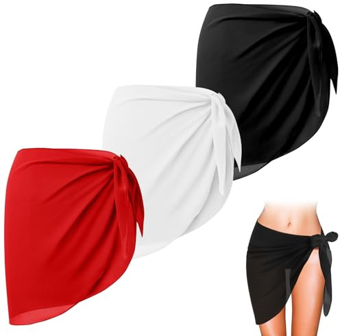 3PCS Women Beach Wrap Short Sarongs Bikini Cover Up Chiffon Swimsuit Wrap Skirts for Swimwear Beach Sarongs Wrap Multicolour Beachwear Swimsuit Cover Ups Skirt for Ladies