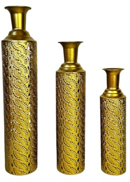 Leewadee Set med 3 stora golvvaser - Höga dekorativa vaser i Guld Metal (65/53/41 cm) - Elegant dekoration för stilfulla interiörer