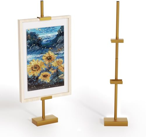 Cathyeen Tabletop Picture Frame Stand, Adjustable for Frames Up to 29 H, Frame Holder Stand Table Easels for Display, Metal Standing Easel Display Stand for Picture Frames, Artwork, Canvas (Gold)