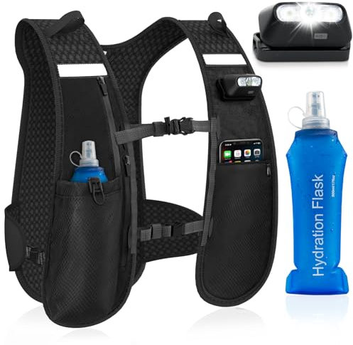 Nextyu Laufweste Damen und Herren, Leicht Trinkweste mit Trinkflasche Soft 500ML & Handytasche, Trinkrucksack Verstellbare Brustgurte für Trailrunning Wandern Marathon Laufen Joggen