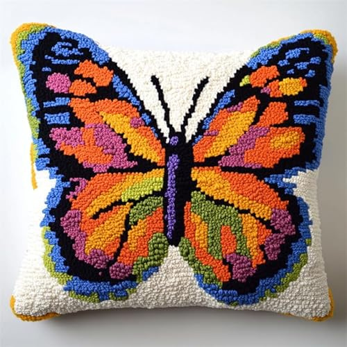 AxiangziK Kit gancio di chiusura fai-da-te,Bellissima farfalla floreale,kit gancio di chiusura per cuscino stampato gancio di chiusura fai da te per principiant,43x43cm