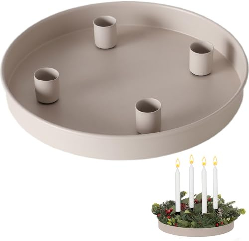 Spetsbst Bougeoir magnétique - 23 cm - En métal - Couronne de l'Avent - Plateau avec 4 bougeoirs ronds - Plateau de l'Avent (beige)