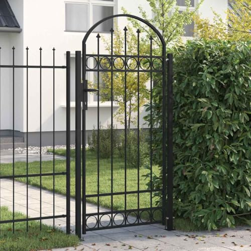 CIOURSTO Steel Garden Gate 89x200 cm Black, Contemporary Design, High Security, Heavy Duty Locking System with Keys, Arched Top, Reinforced Frame, Powder Coated, Easy Installation, and,