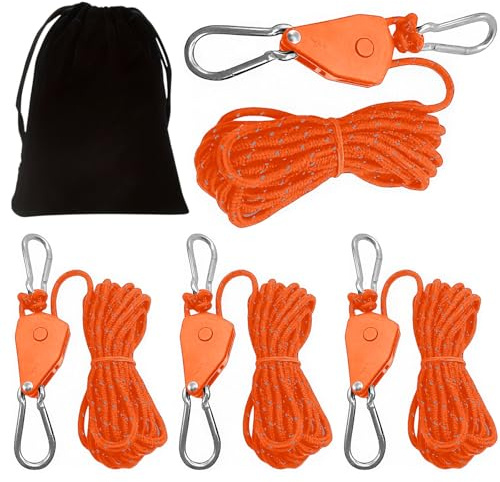 4 pezzi, 4 mm, riflettenti, corde di tensione con tenditore, corda regolabile da 4 m, con gancio, corda per tenda da campeggio, colore arancione