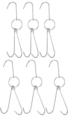 QUARKZMAN 6 Piezas Ganchos Dobles Para Carne 11.2 Pulgadas 4 Mm Acero Inoxidable Gancho Para Asar Tocino Accesorios Para Ahumar Parrillar Carne De Res Costillas