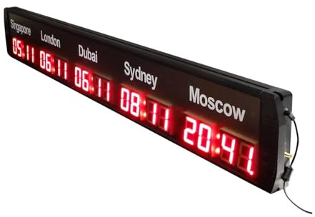 Horloge mondiale numérique à 5 Zones de 2.3 pouces, Support élevé, Distance visuelle de 16 mètres for les hôtels et les entreprises Modes multiples