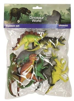 PETERKIN CLASSICS | Dinosaur World 8-Piece Set | 12-13cm Toy Figures | Dilophosaurus, Stegosaurus, Parasaurolophus, Brachiosaurus, Trachodon, T-Rex, Triceratops, Raptor | Roleplay Toys | Ages 3+