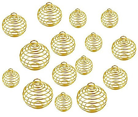 Fodattm 30PCS 3 Size Spiral Bead Cages Pendants Findings Hollow Lantern Ball Charms Pendants Lava Stone Beads Cages Pendants Necklace Jewelry Making Accessories (Gold)
