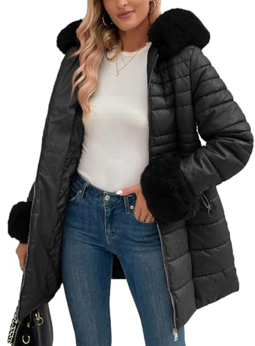 Geschallino Manteau Long Matelassé Puffer Veste pour Femme Rembourrage Décontracté Bubble Hiver Parka Doudoune Manteau