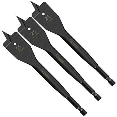 3 x SabreCut SCRIW25_3 25mm x 152mm Impact Rated Flat Wood Spade Bits for Softwood Hardwood Chipboard