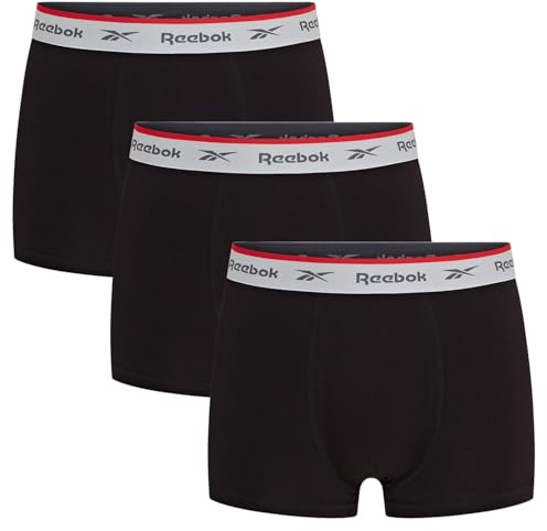 Reebok Ovett Boxers for Men | Pack of 3 Mens Trunks, Breathable & Stretchable Underwear for Men | Multipack Cotton Boxer Shorts, Black, L