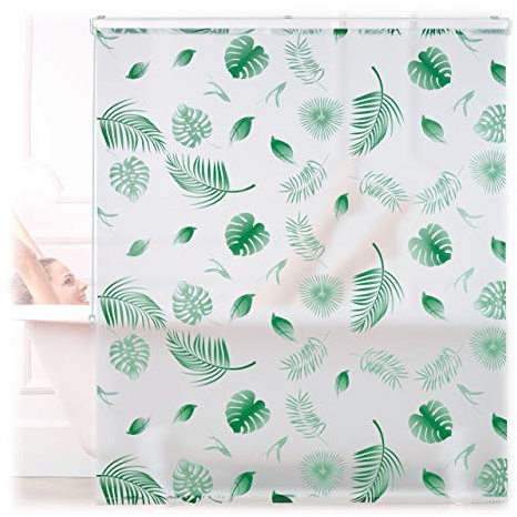 Relaxdays Store de Baignoire, 140 x 240 cm, Rideau de Douche Hydrofuge, Plafond & fenêtre, Pare-Bain, Blanc/Vert