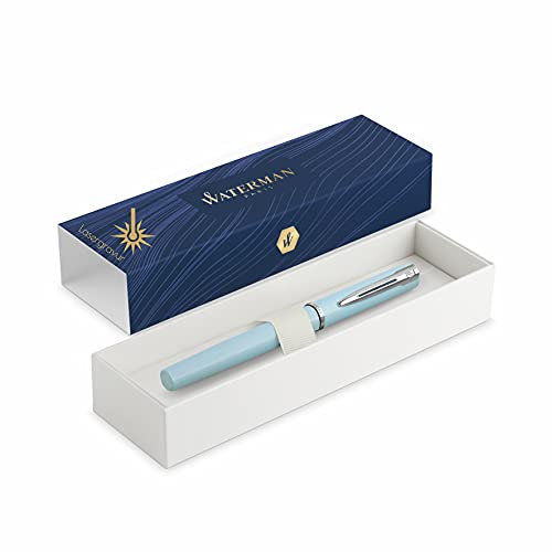 Waterman Allure Fountain Pen with Engraving in Pastel Blue Gift for Man and Woman Inspired by Parisian Fashion Personalised Engraved Blue Ink Fine Tip (Baby Blue, Fountain Pen), 176 × 51 × 30 mm