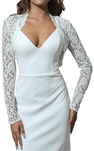 GORAIS Lace Shrug Womens Bolero Jackets for Evening Dresses Long Sleeve Wedding Shrugs for Bride and Bridesmaids White