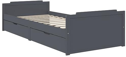 vidaXL Massivholzbett mit Schubladen Bettgestell Bett Holzbett Einzelbett Bettrahmen Schlafzimmerbett Schlafzimmermöbel Dunkelgrau Kiefer 90x200cm