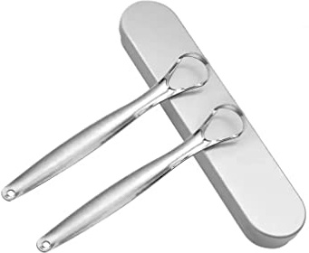2 in 1 Stainless Steel Tongue Cleaner, Tongue Scraper for Improved Oral Hygiene, Fresh Breath and Enhanced Taste. with Travel Box.