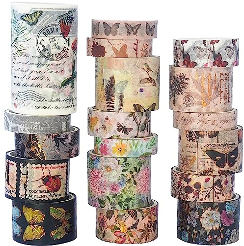 KAVI' S 18 rullar fjäril washi tejp set tejp papper dekorativ vintage maskeringstejp färgglada för scrapbooking hantverk hantverk