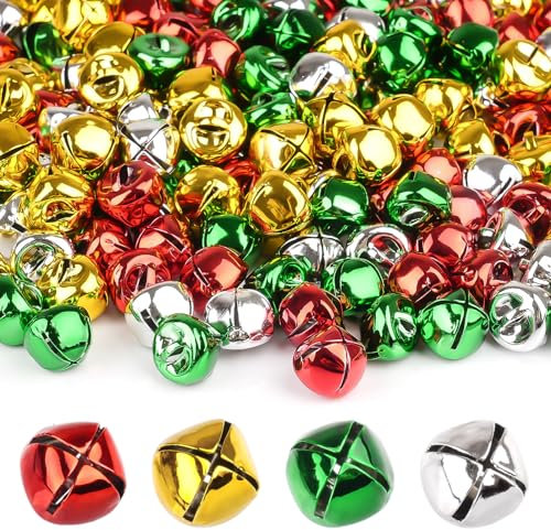 200 Stück Glöckchen Zum Basteln, Kleine Glöckchen Weihnachten, Bunte Mini Glöckchen, Glöckchen Zum Annähen, Glöckchen mit Öse für Weihnachtsdekoration Geschenkdeko Fest Dekoration - 12mm