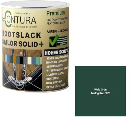 Contura Bootslack Farbig GLÄNZEND Yacht- Buntlack Metall Holz GFK Holzlack Boot Farblos (Wald Grün - RAL 6028 Analog, 500ml.)