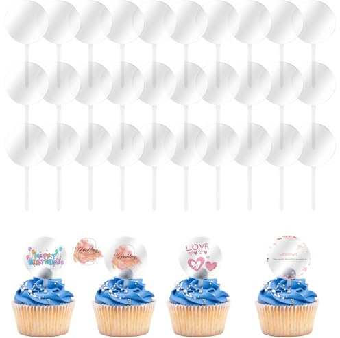 50 decorazioni per cupcake personalizzate da 5 cm, in acrilico, vuote, trasparenti, rotonde, decorazioni per torte per feste, matrimoni, compleanni, vacanze, anniversari, celebrazioni