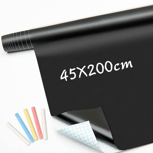 Tafelfolie Selbstklebend Abwischbar Kreidefolie 45 x 200cm DIY Wand Tafel Inkl 5 Kreide Tafeltapete für Kinderzimmer (Schnittlinien auf der Rückseite)