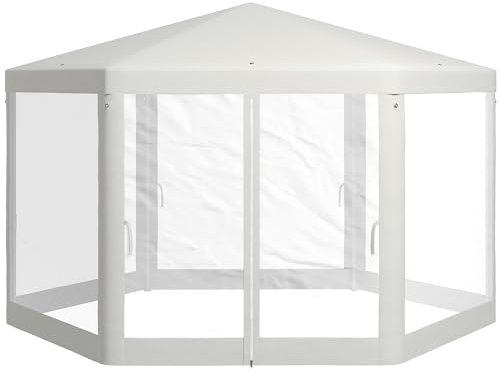 Outsunny - Cenador de jardín (3 x 3,4 m, Hexagonal, con paredes laterales de malla, 2 puertas, pabellón de jardín, para camping, festival, playa, crema