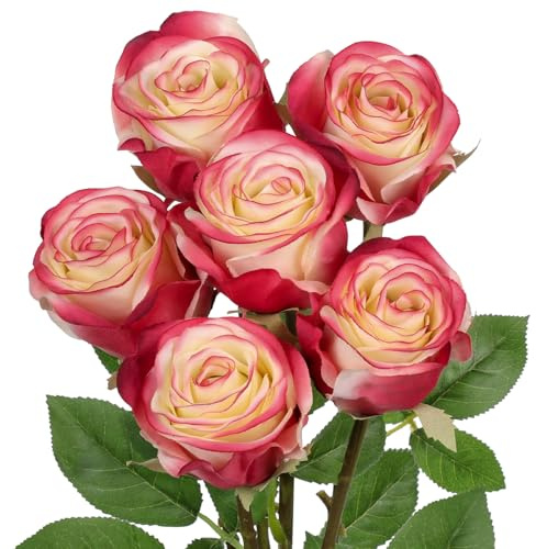 Oairse Roses Artificial Flowers 6PCS 18.9 White Red Rose Silk Flowers with Long Stems Realistic Fake Rose Bouquet for DIY Wedding Arrangements Table Vase Centerpieces Home Event Decor