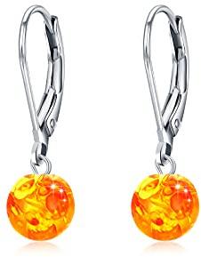 Boucles d'oreilles à tige en argent sterling 925 avec perles d'ambre de 8 mm - Cadeau pour femme, taille unique, Argent sterling, Ambre