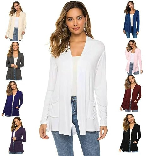 Generisk tunn kofta dam sommar med fickor, kofta V-ringad dam stickad kappa stora storlekar tröja långärmad stickad ponchos enfärgad kimono elegant strandponcho ledig stickad kofta