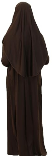 Safwa® Robe de Prière avec Hijab Intégré – Abaya Mastour Jersey Extensible – Tenue Islamique Confortable et Opaque – Idéal Mosquée ou Maison – Taille Unique 36-42 – Fabriqué en Égypte (Marron)