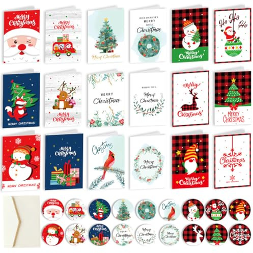 Carte de voeux Noël, 18 Pièces Carte Cadeau Noel Cartes avec Enveloppes, Carte de Joyeux Noël, Noël Cartes Postales, Christmas Cards, Carte Bonne Année, pour Proches Famille Amis Collègues