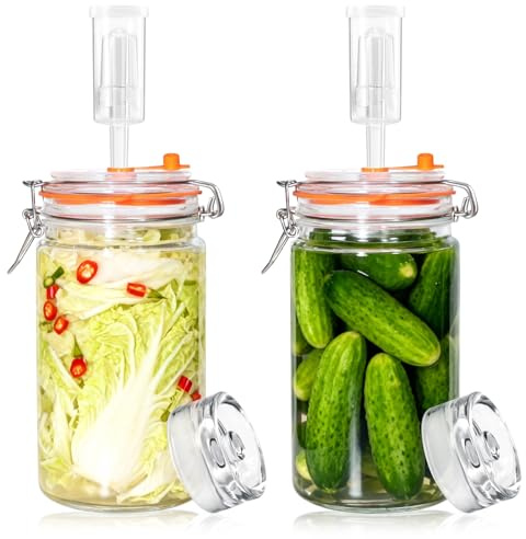 Kit di 2 Barattoli per Fermentazione da 1,5L con Pesi in Vetro - Contenitore per Kimchi, Crauti, Kombucha & Verdure Sottaceto - Include 2 Barattoli e 2 Pesi