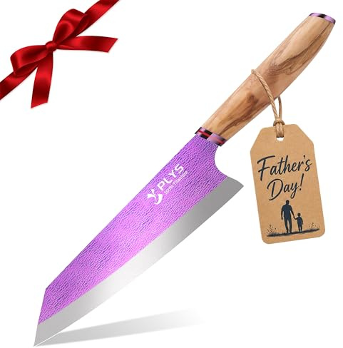 Titanio Coltello Cucina Kiritsuke: Lama da 20,5 Cm, Professionali Coltello da Chef Affilato, Manico Ergonomico in Legno, Materiale in Titanio Ultraleggero (Viola Aurora)